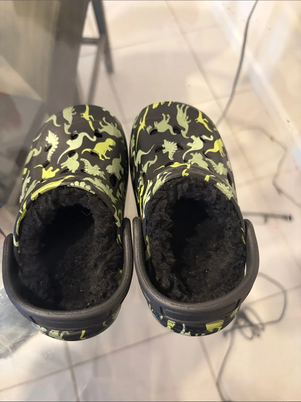 Kids dinosaur crocs with fur